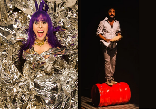 Edição CCOM Funarte - 1. detalhe de foto de Baby Consuelo, exibida na exposição “Brasilerô”, no Centro Cultural Banco do Brasil - Brasília, parceria da Funarte (crédito: Marcos Hermes); e 2. detalhe de cena de espetáculo “Eu, Romeu – Protagonismo Suburban