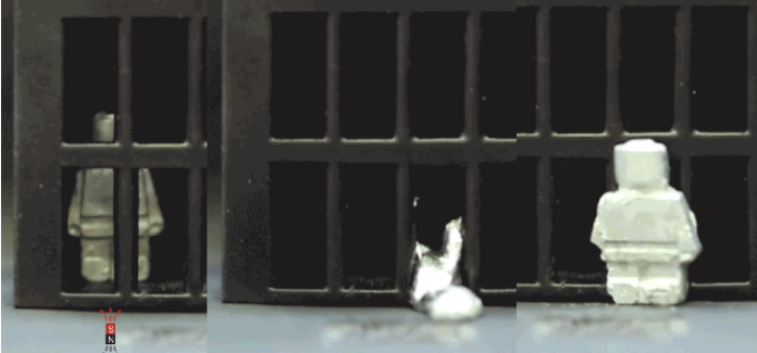 O robô escapando de sua própria jaula. (Créditos: Wang et al., Matter, 2023)