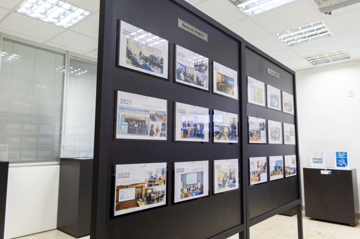 Painéis da exposição Saneamento Básico, no Centro de Memória da ANA.