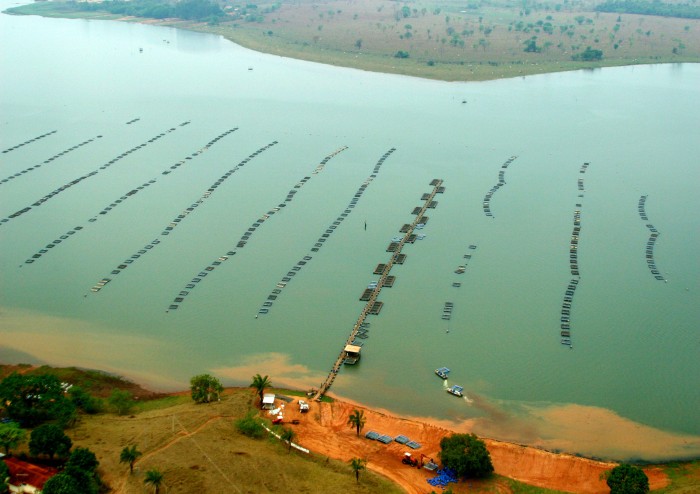 Aquicultura com tanques-rede no rio Paranaíba (MG/MS) - Foto: Rubens Pontoni / Banco de Imagens ANA