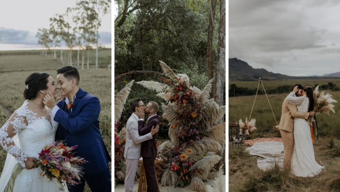 Crédito: Letícia Basílio e Arthur dos Santos (Hellen Souza Fotógrafa); Bruno Lanfranchi e Rafael Sandrini (Sam Lopes Foto); Nayara Oliveira e Augusto Corbucci (Flor de Lapela Fotografias).