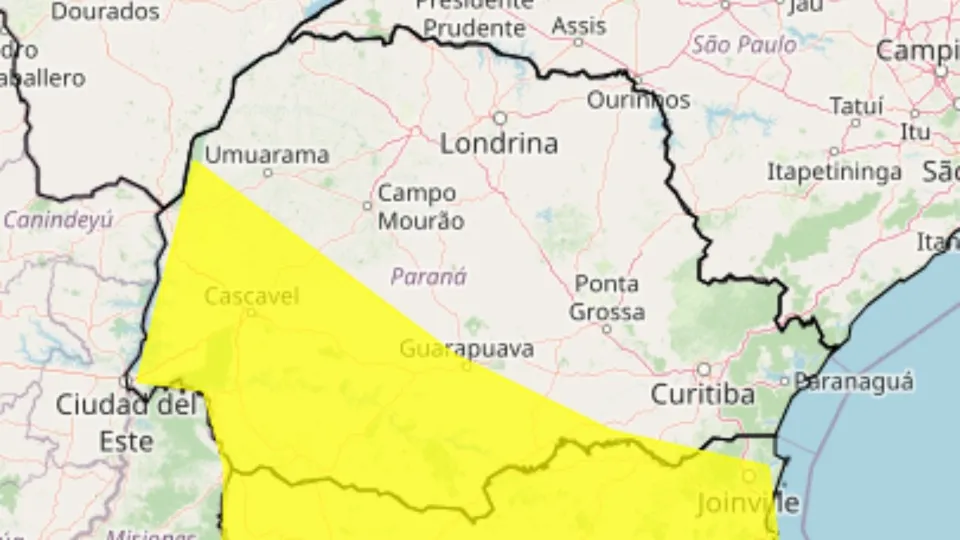 INMET coloca 148 cidades do Paraná em alerta para tempestades