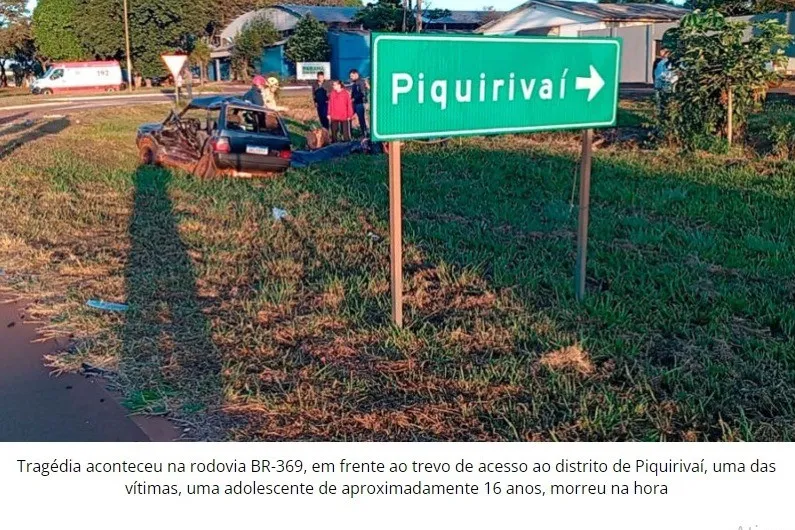 Adolescente morre em acidente a caminho da escola e outros 3 irmãos ficam feridos em Piquirivai