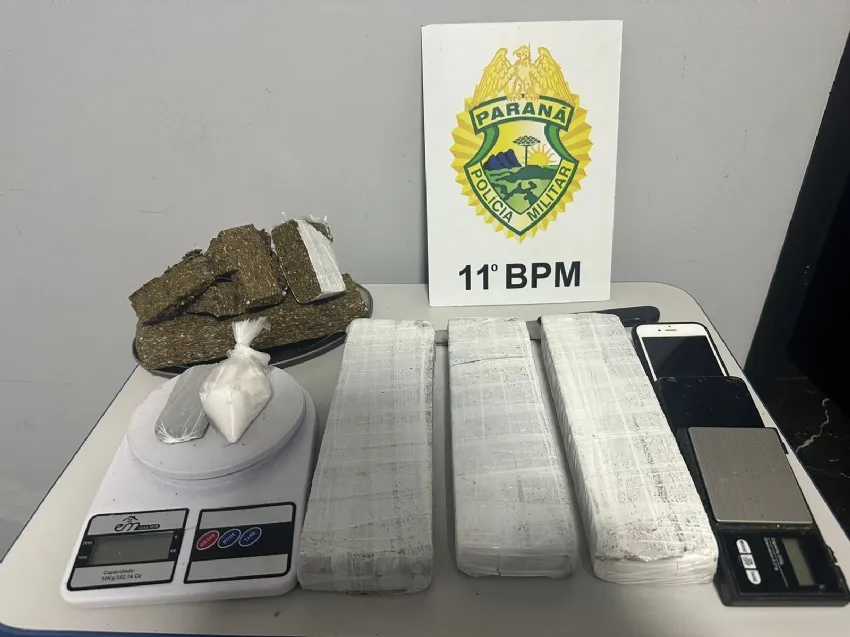 Em Ubiratã; Polícia Militar apreende quase 3kg de drogas