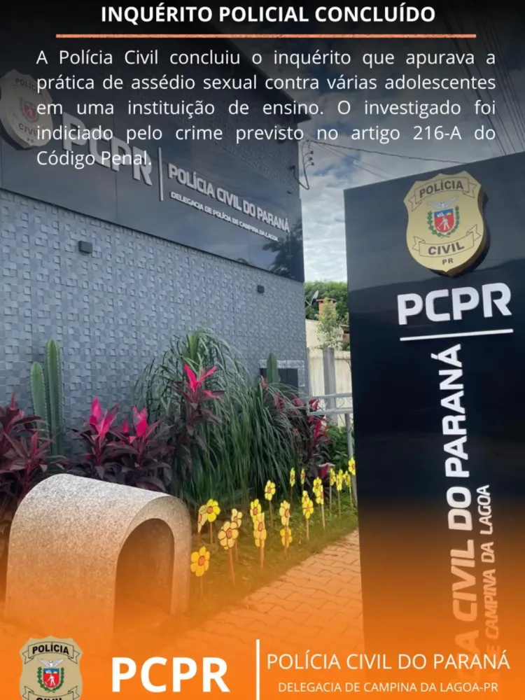 Em Campina da Lagoa; Professor é indiciado por assédio sexual contra várias alunas
